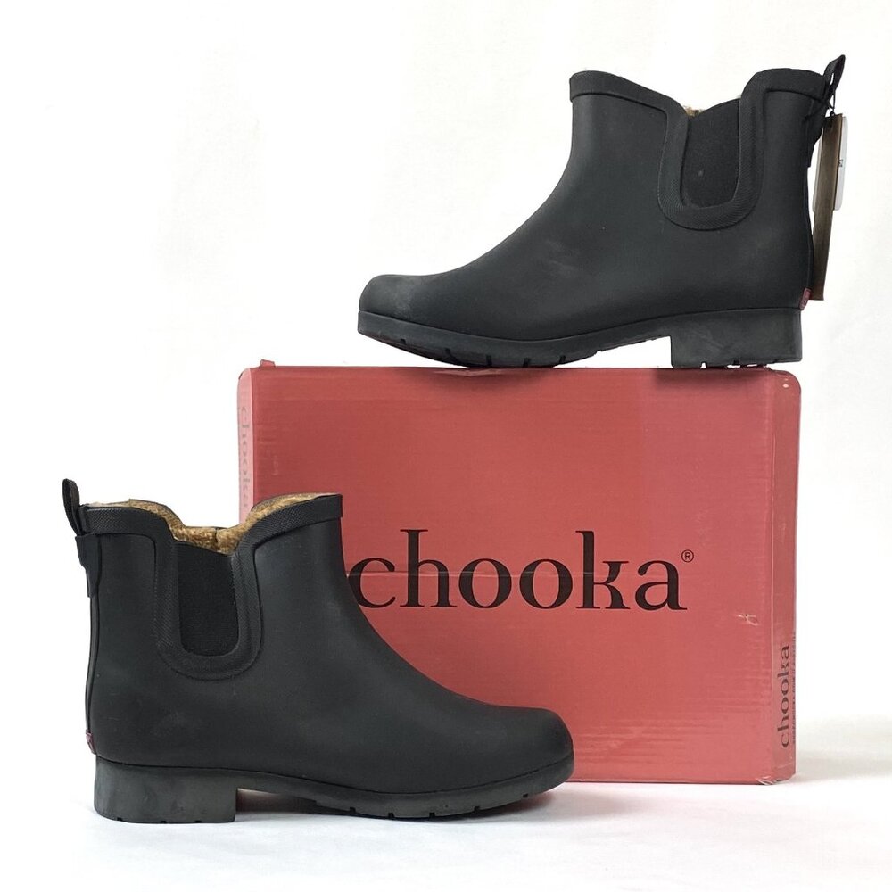 New Chooka Delridge Black Chelsea Faux Fur Waterproof Ankle Boot 8